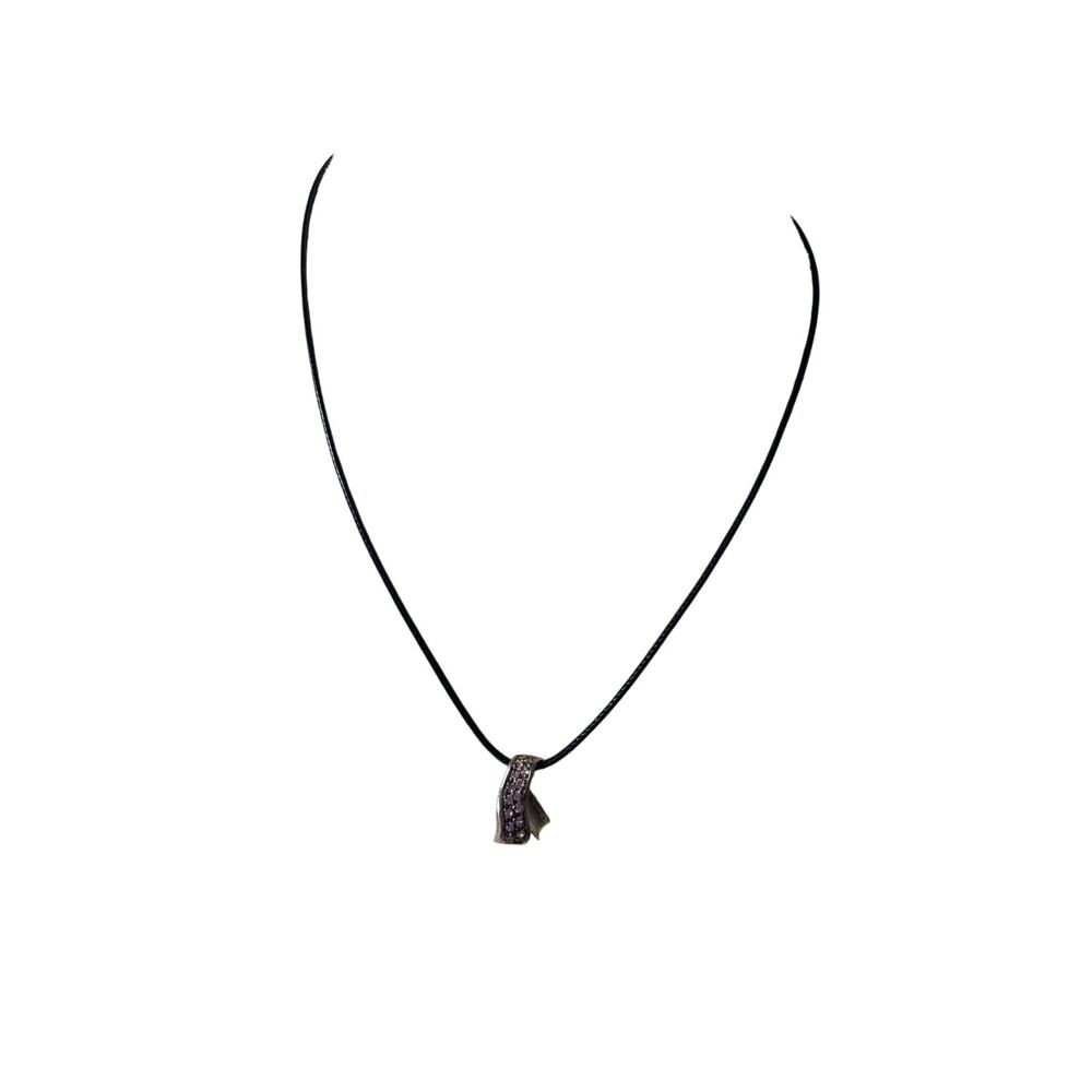 Sterling Silver Pink Cubic Zirconia Ribbon Pendant Necklace